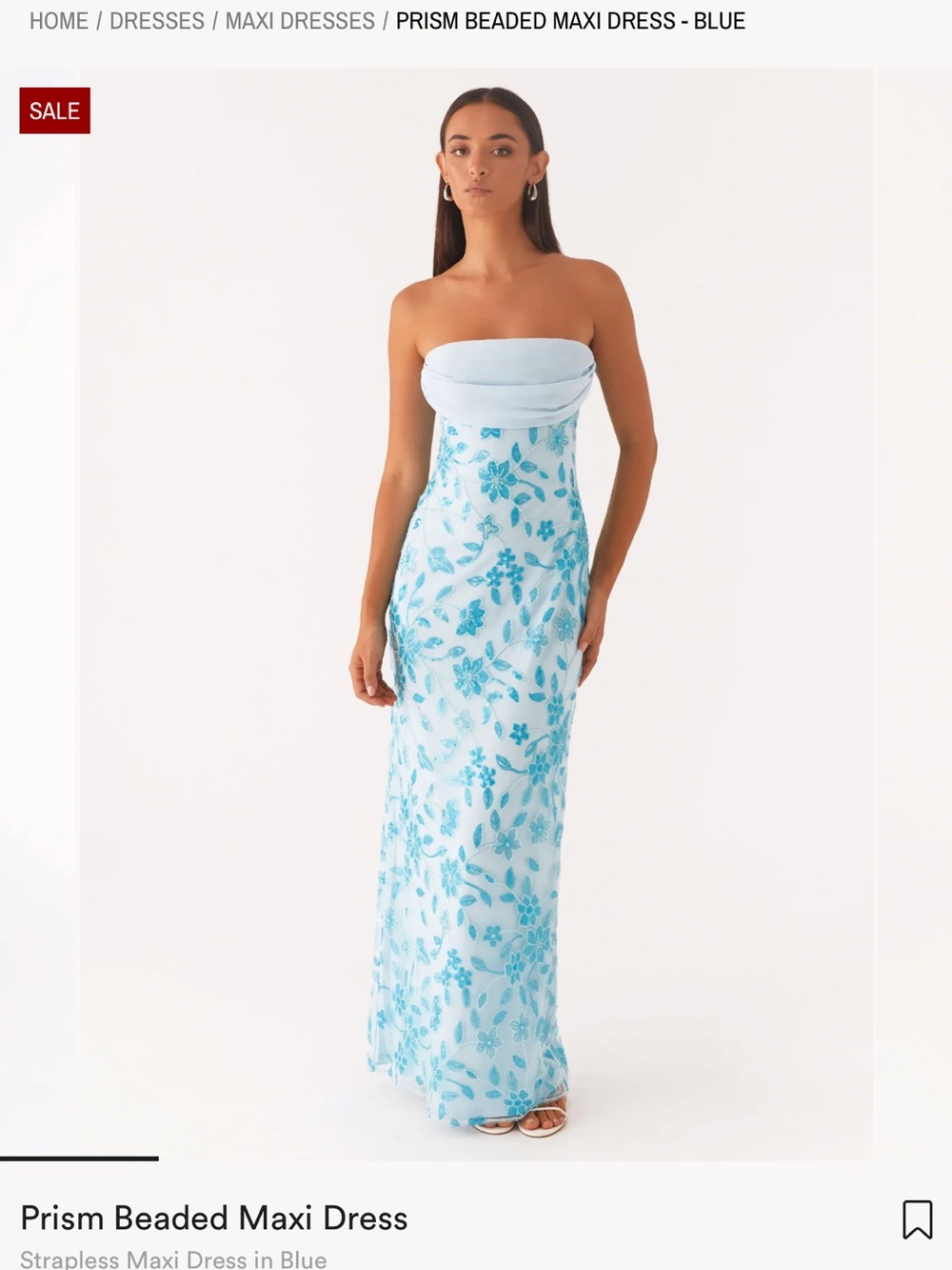 Peppermayo Strapless Beaded Maxi Dress - Light Blue